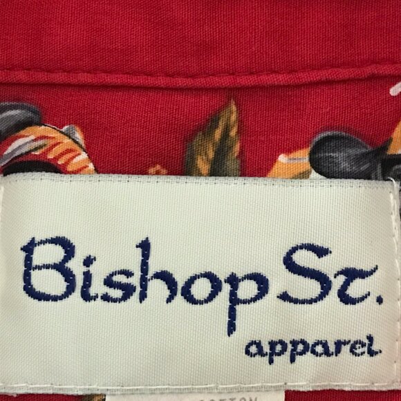 Bishop Street Shirt Men L Red Motorcycle Floral Button Up Pocket Short Sleeve - Picture 3 of 11